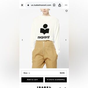 Isabel Marant White and Black Logo Long Sleeve linen Top